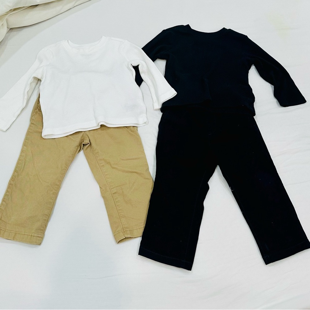 The Children's Place Tan & Black Elastic Waist Pants Bundle thermals